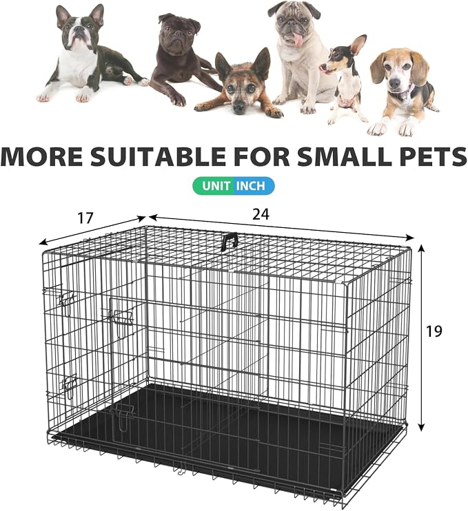 BestPet | Dog Crate | 24" | Black | Foldable Metal Kennel with Double Doors | Secure Slide-Bolt Latches, Leakproof Tray | Portable Dog Cage for Small Breeds | for Travel, Indoor & Outdoor Use