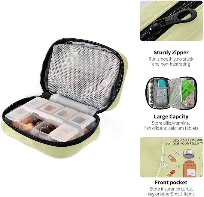 Naanle 7 Day Pill Case Bag - Portable Weekly Pill Organizer with Zipper, Compact Size for Vitamin Supplement Holder