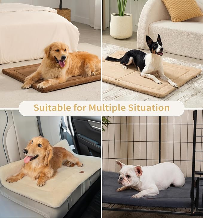 MADE 4 PETS Dog Crate Pad Washable Dog Bed for Large Dogs, 36"x27" | Washable & Reversible, Anti-Slip Kennel Mat for Cozy Sleeping, Soft Fluffy Dog Bed for Indoor & Outdoor Use, , Beige