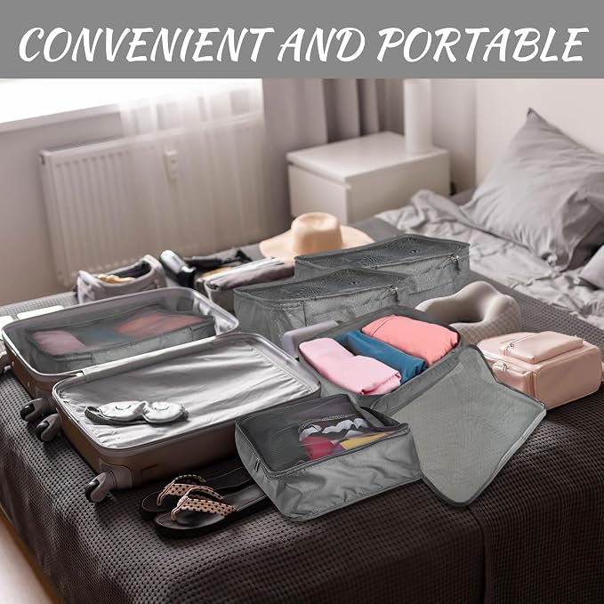 Silkfly 8 Pcs XL Packing Cube for Travel Luggage,Simple,Gray | 17.7 x 13 x 4.7, Same Size, Gray Suitcase Storage Organizer Set, Reusable Mesh Clothes Cube for Hiking Camp Family Accessory