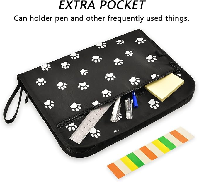 13 Pocket Zipper Expanding File Folder A4 Dog Paw Print | Accordion File Organizer with Front Pouch A4 Letter Size Portable Folders for Documents Receipt School Office Supplies