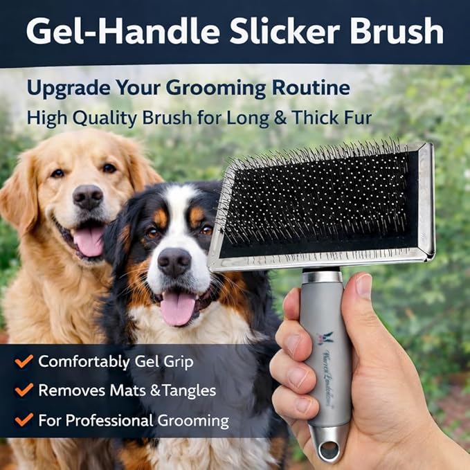 Warren London Slicker Brush for Dogs – Gentle Detangling & Shedding with Comfort Gel Handle – Removes Mats, Loose Fur & Undercoat – Groomer-Approved for Long Thick Doodle Coat Types