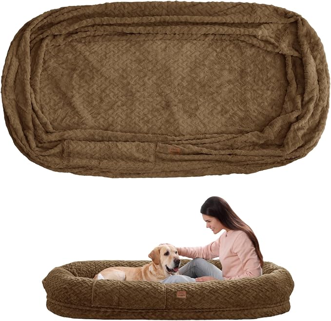ChiXnuggle Faux Fur Washable Human Dog Bed Cover（Only Human Dog Bed） | 72*40*10,removable replace cover,soft fur,non-slip bottom,brown