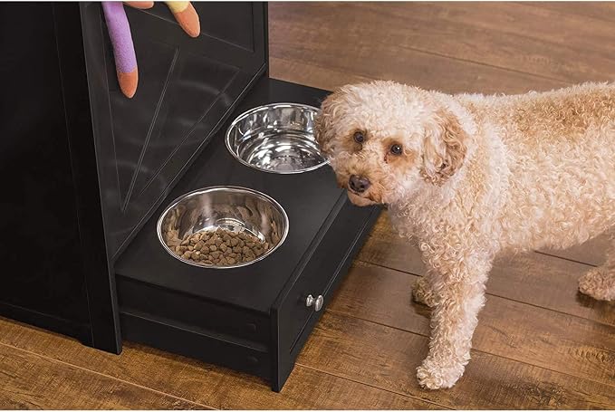 zoovilla Windsor Pet Feeders with storage - dog bowl stand, pet feeder station, Black 13.78?D x 24.02?W x 35.04?H