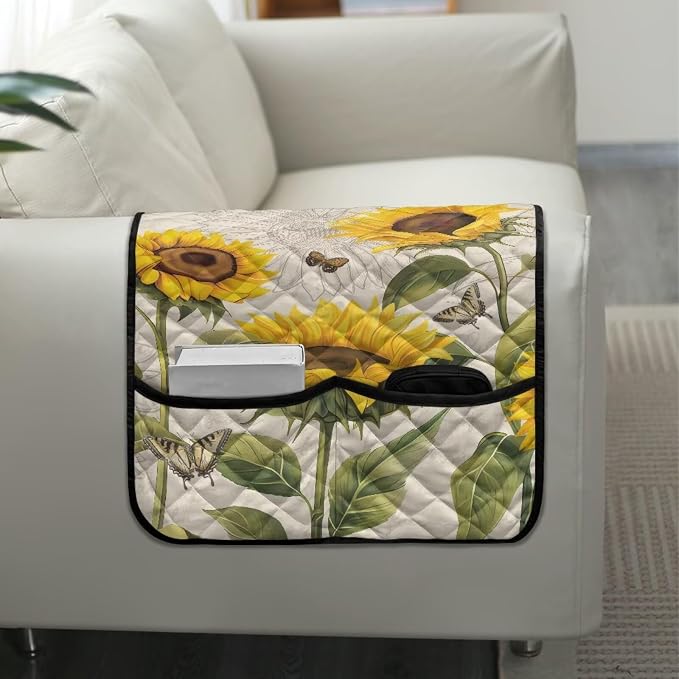 Sunflower Couch Arm Covers Stretch Armchair Cover, Anti-Stains Arm Chair Slipcover Washable Sofa Arm Covers Furniture Protector Cover Office Chair Armrest Protector