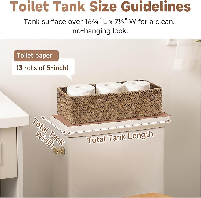 StorageWorks Small Toilet Paper Basket for Back of Toilet Basket, Brown | Wicker Seagrass Baskets for Bathroom Decor, Decorative Bathroom Basket Organizer for Tank Topper, 2 Pack