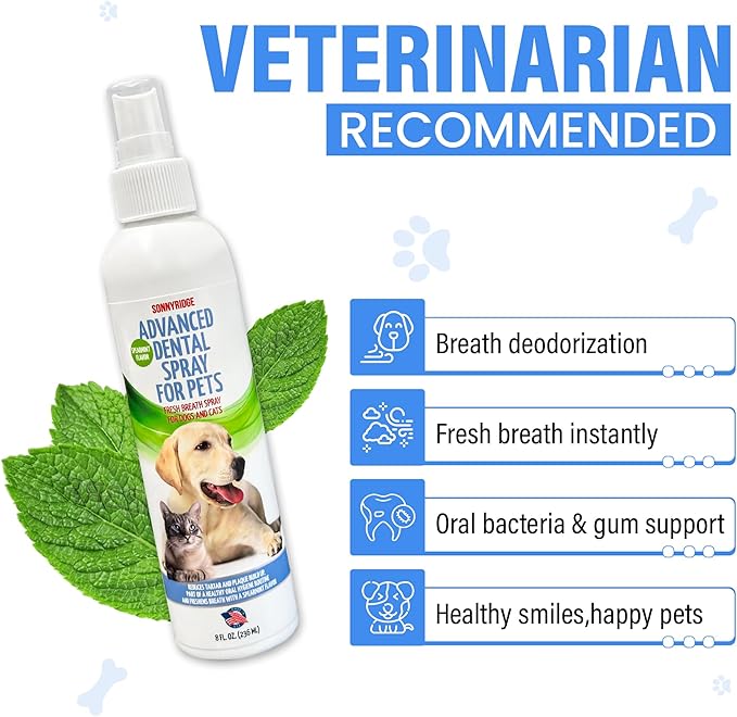 Dog Dental Spray Removes Tartar, Plaque and Freshens Breath Instantly. The Most Advanced Dental Spray for Healthy Teeth, Gums and Oral Health Care for Your Dog, Cat or Pet - 1-8 oz. Bottle