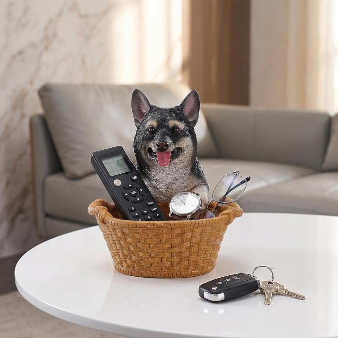 Black Shiba Inu Candy Bowl, Resin Dog Figurine Key Bowl for Entryway Table, Desktop Storage Basket Organizer for Desk, Unique Frenchie Lover Gift