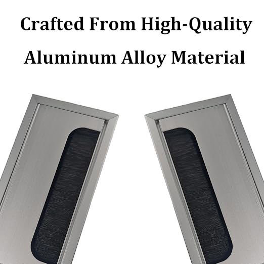 2PCS 6.3"x3.15" Metal Rectangle Cable Grommet, Wire Management Cover with Soft Brush Strip, Desk Wire Organizer for Computer Table Office Furniture (Silver)