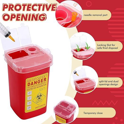 Chumia 50 Pcs 1 Quart Sharps Container,Small Needle Container Disposal | Sharps Containers Bulk for Home Use, Locking Lid Secure Closure, Safe Needle Box Disposal, for Biohazard Syringes,Travel size