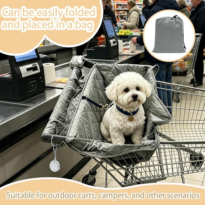 Portable Dog Shopping Cart Cover for Pets | Quilting Grocery Cart Covers with Safety Ropes | Machine Washable Dog Seat Cover with Carry Bag for Pets Comfortable and Easy to Clean for Daily Use