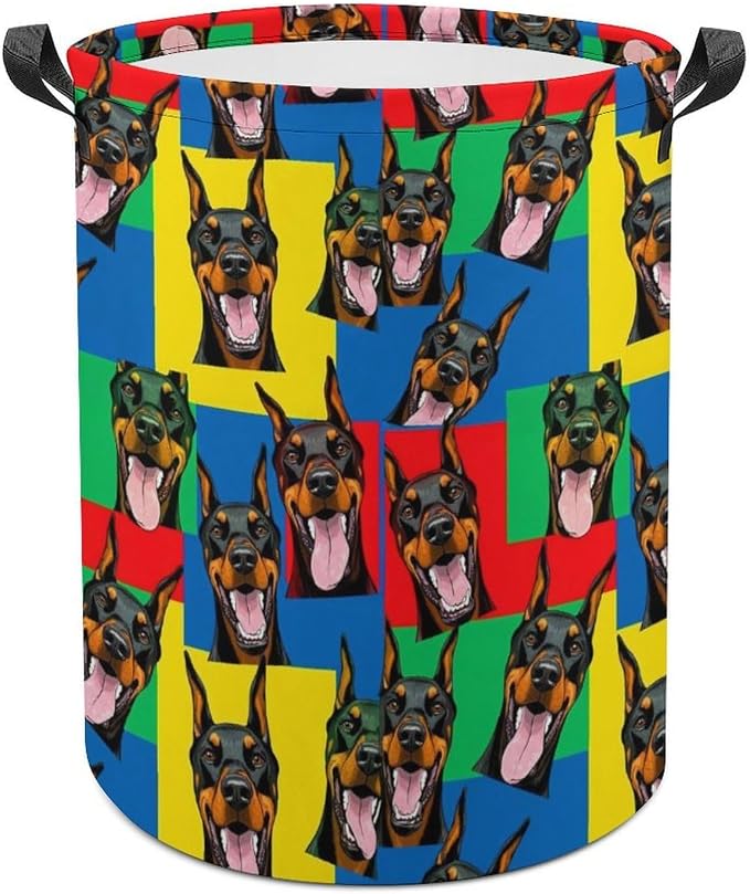 Waterproof Collapsible Hamper Doberman Pinscher Dogs, Large Capacity Laundry Basket with Handles for Clothing, Toy, and Home Organization