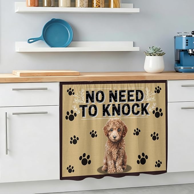 NO Need to Knock Oven Skirt Curtain for Kitchen Decor 28"x35", Poodle Dog Paw Prints Pet Lover Farmhouse Self Adhesive Stove Curtains Skirt Cabinet Curtains for Bathroom Laundry Room
