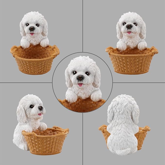White Poodle Candy Bowl, Resin Dog Figurine Key Bowl for Entryway Table, Desktop Storage Basket Organizer for Desk, Unique Dog Lover Gift