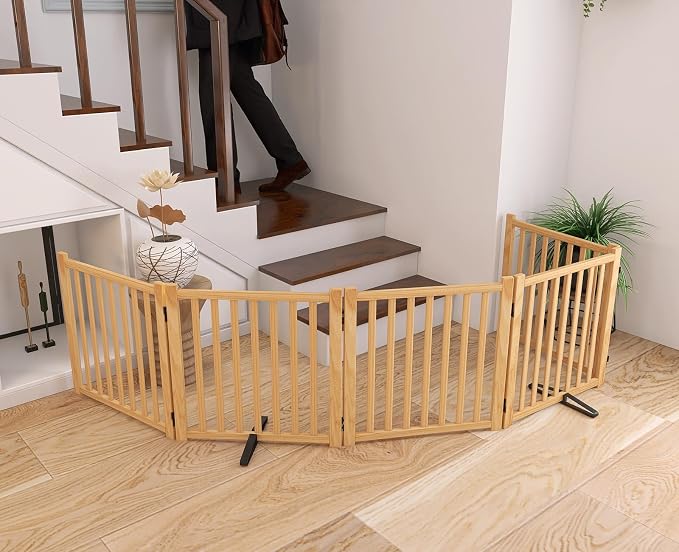 YOCAN Non-Painted Wooden Freestanding Dog Gates -5 Panels L:115" H:23"