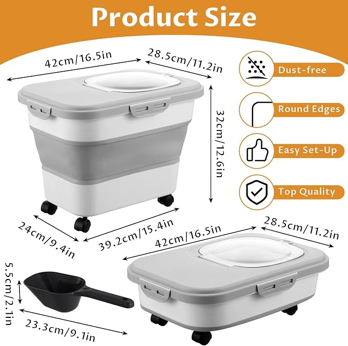 Cat Litter Storage Bin Container with Airtight Lids, Portable Cat Litter Storage Container with Wheels, Kitchen Cereal Rice Leakproof Sealable