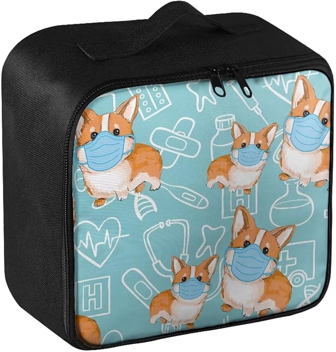 Cute Small First Aid Kit Travel Bag Empty Corgi Pattern Camping First Aid Kit Bag Portable Medical Equipment Bag Kawaii Kids Medicine Travel Kit Bag for School Kids Dorm Student Blue