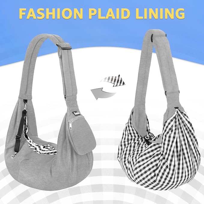 Lukovee Pet Sling, Puppy Small Pet Cat Carrier with Safety Hook | Hands-Free,Padded Strap, Breathable, Adjustable, Storage Pocket, Tote Bag Shoulder Bag with Front Pocket (Grey-WY,S)