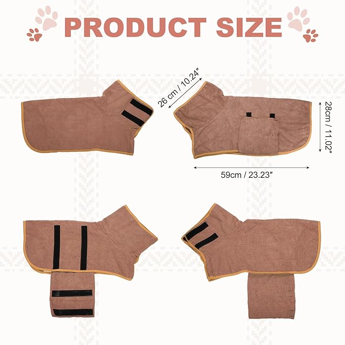 Dog Drying Coat, Dog Robes for After Bath Bathrobe Super Absorbent Towel Soft Adjustable, (S, Brown), Intended for Fast Drying Warm Keeping Pet Cats Kitten Puppies