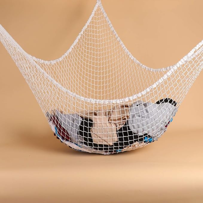 Stuffed Animal Hammock, Toy Hammock Storage Net, LXUNYI Mesh Toy Net Holder Jumbo Wall Corner Giant Baby Kids Children Stuff animals Hammocks Net Organizer for Bedroom (White, 70 inch)