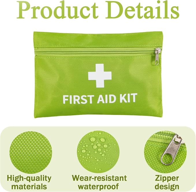 6 Pack Empty First Aid Kit Bag, Small First Aid Pouch Bulk, Water Resistant Travel Medical Organizer, Mini Emergency Supply Storage for Home, Car, Office, Camping, Outdoors (Green, 20X14cm, Bag Only)