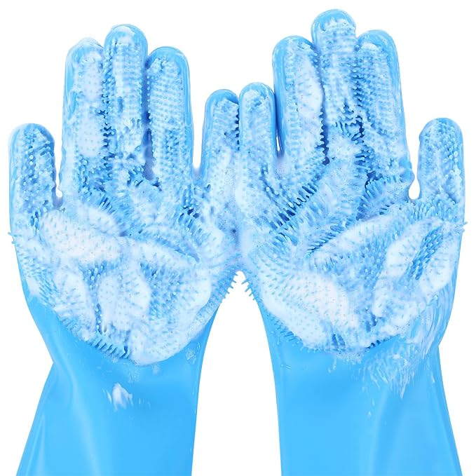 Pecute Silicone Pet Grooming Gloves for Washing Cats Dogs Bath Brush Large | 3,000 soft bristles, Gentle massage & deshedding, Dishwasher safe, For large/thick coats, Home/car cleaning