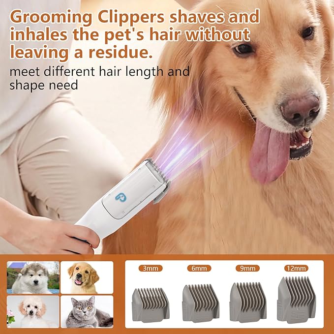 Hipicute Dog Grooming Vacuum Kit, 11Kpa Suction Power Pet Hair Vacuum for Shedding Grooming with 2L Large Capacity Hair Storage, 5 Professional Pet Grooming Tools for Dogs Cats