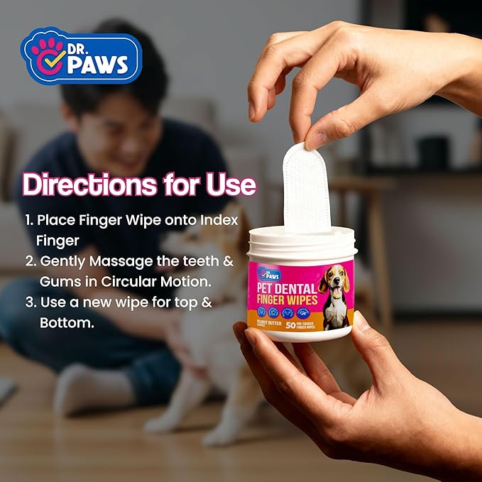 Pet Dental Finger Wipes - Natural Ingredients, Easy to Use Dog Teeth Cleaning Wipes for Effective Dog Teeth Cleaning - Ideal Dog Dental Wipes for Optimal Oral Hygiene (Peanut Butter)