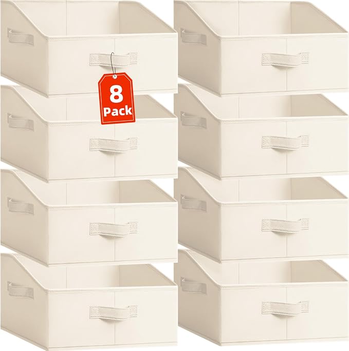 Closet Organizers Bins 8 Pack - Large Closet Shelf Organizer with Handles - Fabric Trapezoid Home Organization and Storage Baskets for Organizing Clothes Toy Blanket Towel Purse Hats