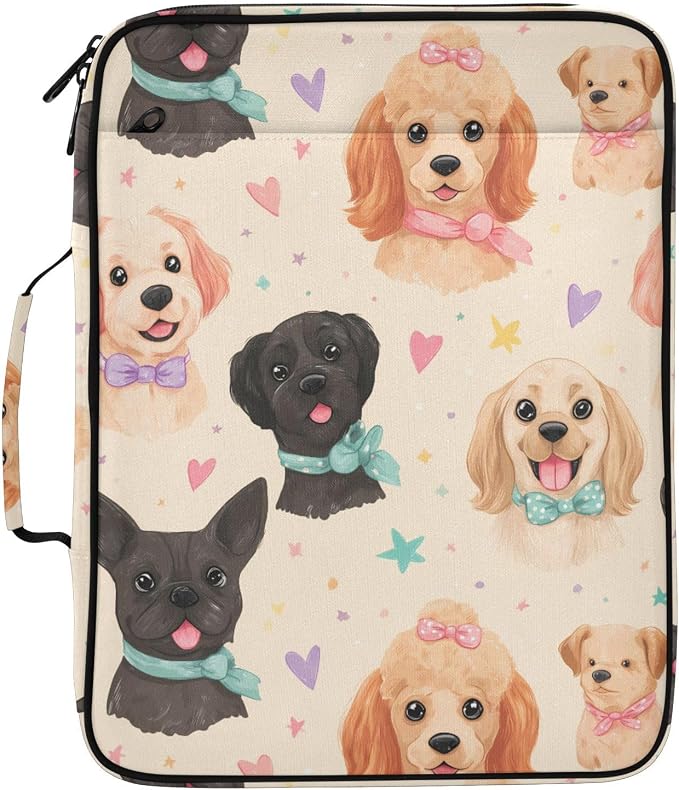 SUABO Pet Dog Love Stars Expanding File Folder Binder Bag | Accordion File Organizer with Zipper & Labels, 3 Ring Binder, Multi Pockets for Office School Home Portable Lightweight