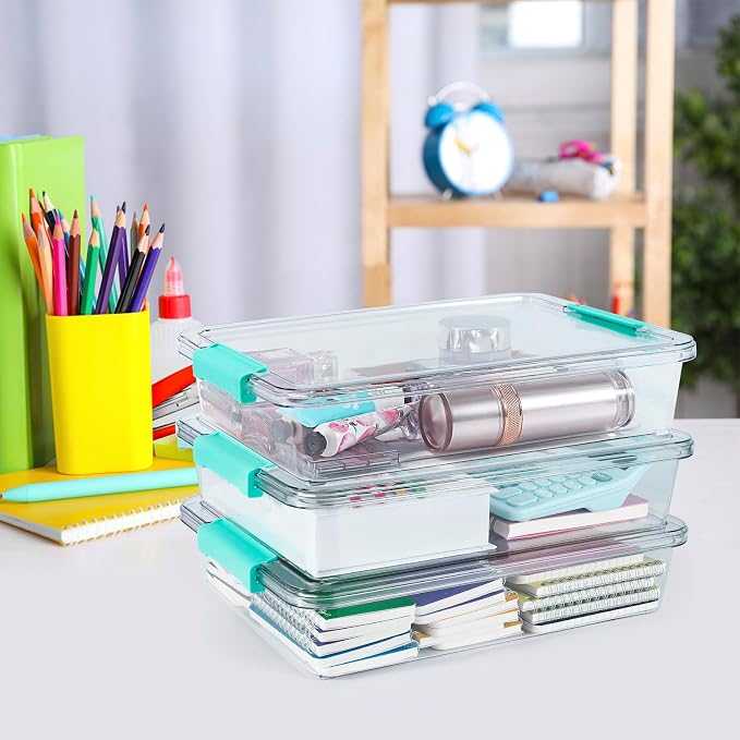 Jeffbaubl 2 Pack 6 Qt Plastic Storage Bins with Lids, Clear, Stackable | Art Supply Storage Organizer, Arts Crafts Organizing Containers, Plastic Bins Art Containers for Home Office Supplies