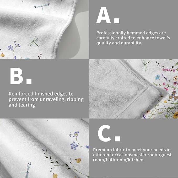 Wildflower Dragonfly Hand Towels Set of 2 Wild Floral Soft Microfiber Spring Summer Bath Towel Kitchen Dish Towels for Gym Spa Home Decor
