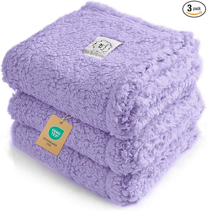 Luciphia 3 Pack Soft Sherpa Fleece Blankets for Dogs Cats Puppies,41"x31" | Fluffy Throw Blanket Washeble for Crate Bed Couch Indoor. Cozy Pet Blanket, Puppy Essentials Dog gift,Purple,Large