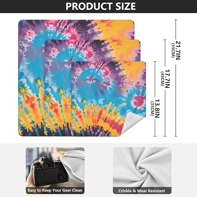 JIPONI Tye-dye Rainbow Makeup Bag, Self-Adhesive Magic Wrap Cloth, Portable Cosmetic Organizer, Camera Lens Protector, Travel Storage for Beauty Essentials, 21.7"x21.7"