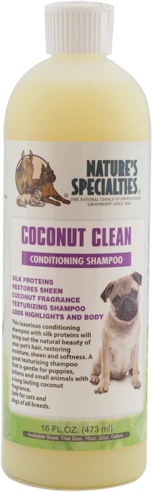 Nature's Specialties Coconut Clean Ultra Concentrated Dog Conditioning Shampoo for Pets, Makes up to 2 Gallons, Natural Choice for Professional Groomers, Adds Highlighting and Body, Made in USA, 16 oz