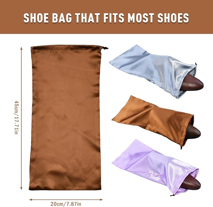 GONGKANGYUAN 10 Pack Shoe Bags for Travel Satin Fabric Shoe Bag with Drawstring for Men Women Travel Protecting Storing Shoes (Brown)