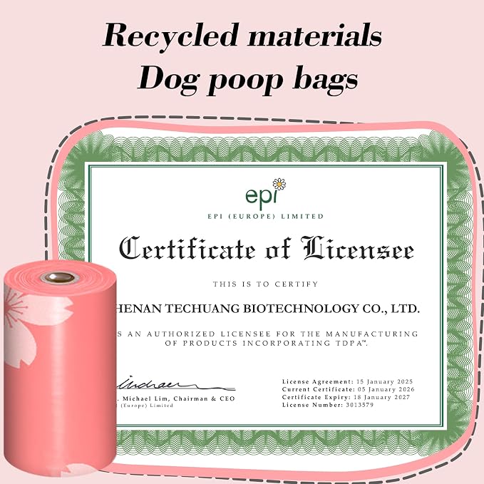 Cherry Blossom Scented Dog Poop Bags - 24 Rolls 360 counts | Leak Proof Extra Large 13x9 Inch Pink Dog poop bags rolls with Dispensers, Fragrance Bags for Dogs Walking and Cat Litter