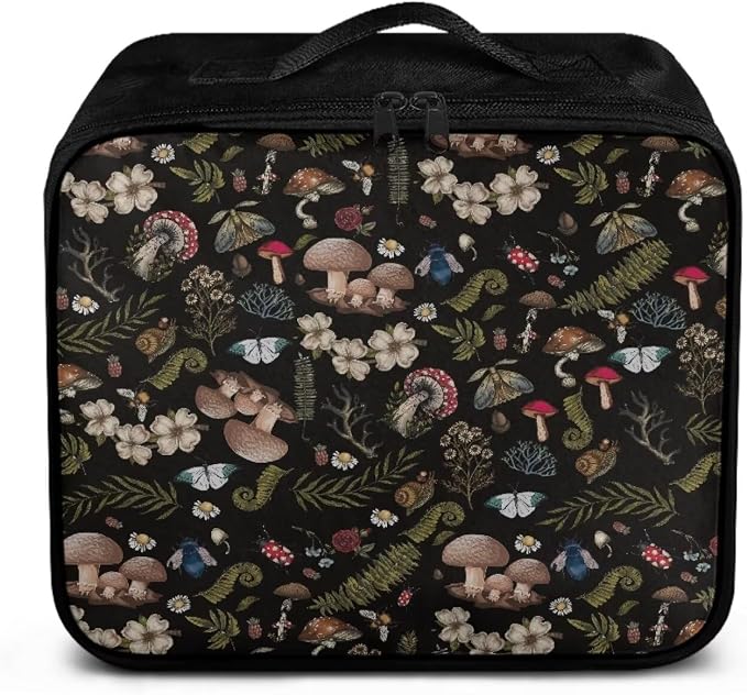 Rnyleeg Black First Aid Kits for Businesses Portable Medical Kit for Car Travel Medicine Bag Organizer Home Medical Supplies Mushroom Butterfly Flower Pattern