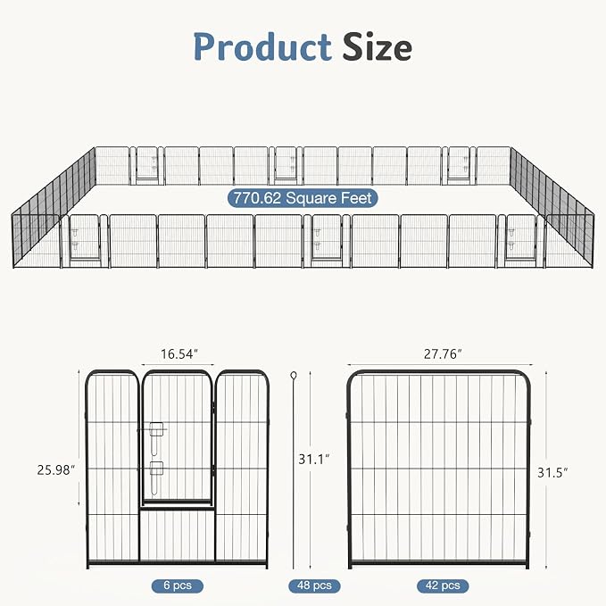 DUMOS Dog Playpen 32 Inch 48 Panels Indoor Outdoor Metal Pet Fence | Foldable Dog Play Pen with Door, Portable Exercise, RV Camping, Puppy Small Medium Dogs