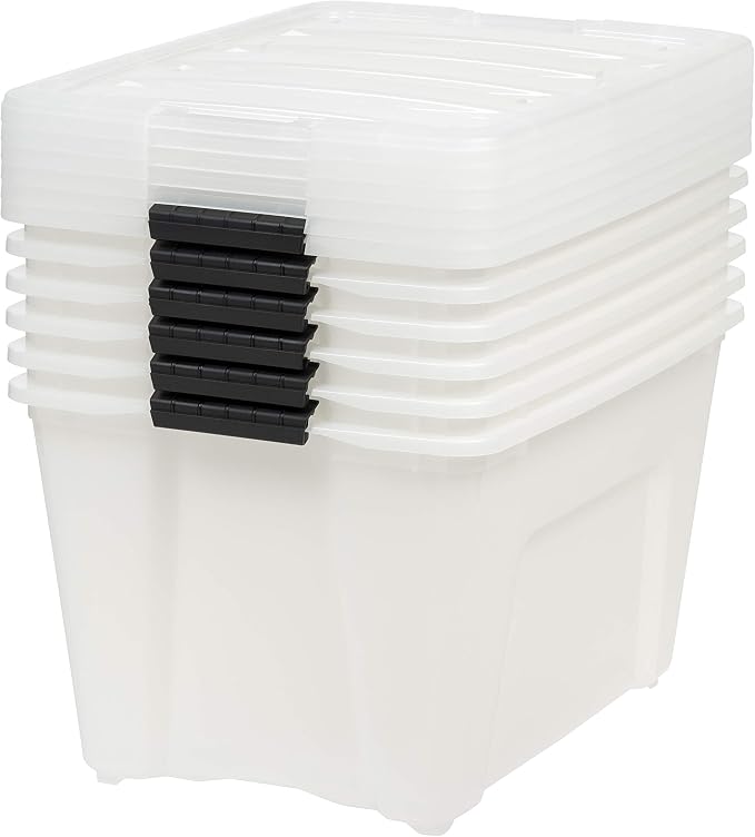 IRIS USA 6-Pack 54 Quart Storage Bins with Lids, Pearl | Conceals stored items for a clean look, Nestable design saves space between uses