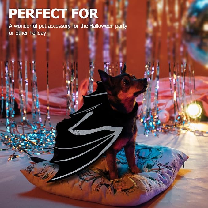 TEHAUX 1pc Cat Bat Wings Halloween Pet Costume Luminous Wings for Cats and Dogs Soft Felt Adjustable Strap for and Parties