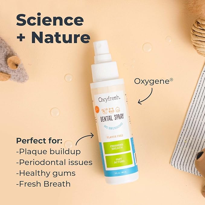 Oxyfresh Advanced Cat & Dog Breath Spray – Instant Pet Breath Freshener: Easy No Brushing Teeth Cleaning Solution – Fight Plaque, Keep Teeth & Gums Healthy