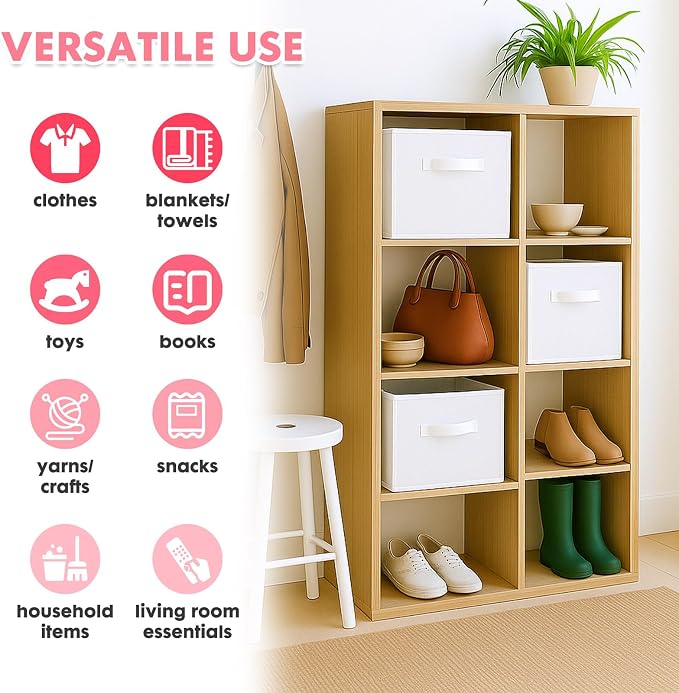 PowerKing Collapsible Storage Cubes, Farbic Storage Bins, White, 6 Pack | Sturdy, Lightweight, Easy Pull Handle, Closet & Shelf Organizer, Clothes and Toys Storage, 10.5'' x 11'' x 10.5''