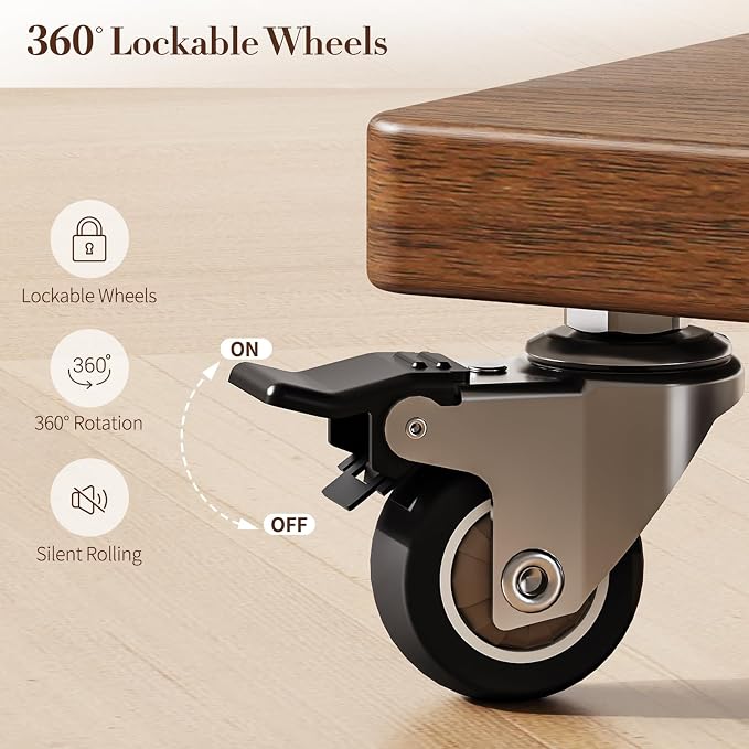 Yoobure Solid Wood Coat Rack Freestanding - Rolling Clothes Rack with 8 Hooks & Shelves, Small Clothing Rack with Wheels, Heavy Duty Clothing Racks for Hanging Clothes, Portable Hall Tree for Entryway