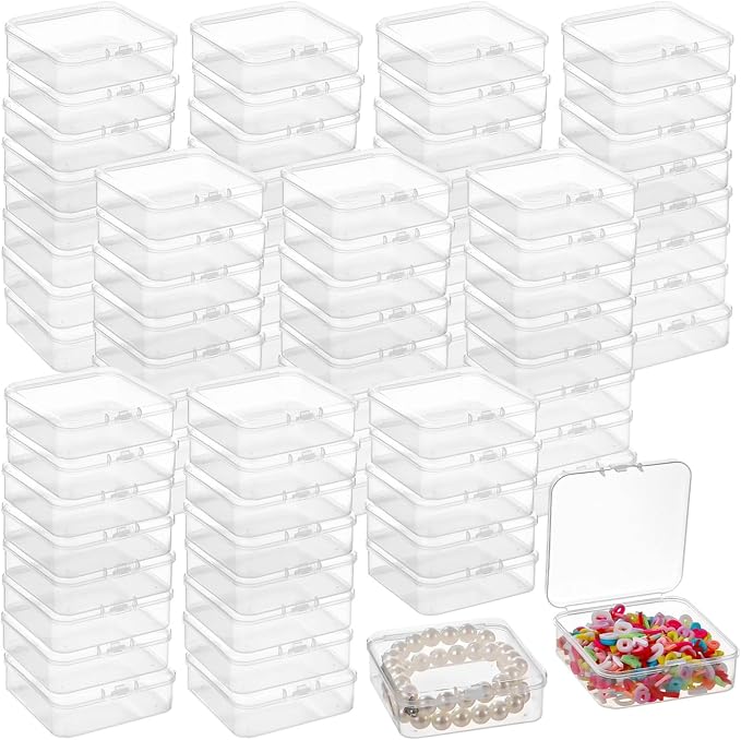 Organizer Case Set, 120 Clear Boxes, 3×3×1, Plastic Storage with Hinged Lid