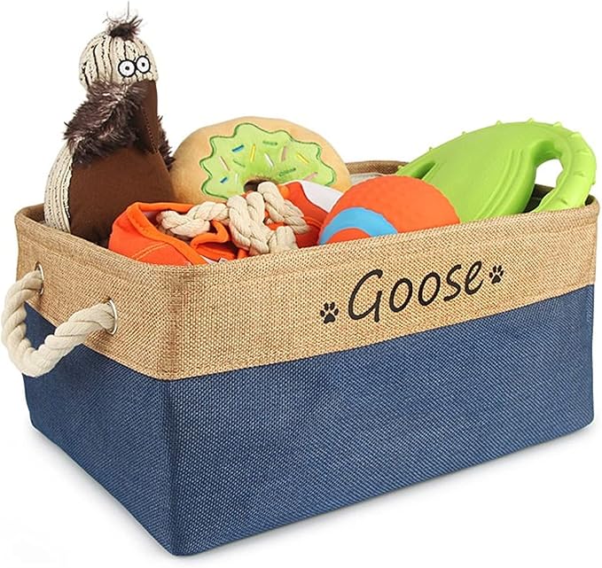 Personalized Dog Toy Basket with Name,Custom Dog Toy Basket,Paw Prints Pet Food Storage Container,Dog Toy Box for Small Dogs,New Puppy Supplies (Pink,L 41X32X21cm)