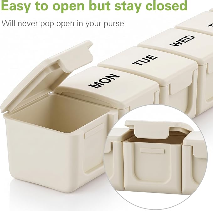 BUG HULL Weekly Pill Organizer Large 2 Packs, Extra Large Travel Pill Organizers, Pill Box 7 Day, Travel Pill Case, Medicine Pill Organizer for Medications (Black+Beige)