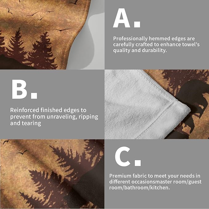 Giwawa Rustic Bear Hand Towels- Retro Brown Bear Animal Paw Print Decorative Towel Set of 2- Antique Country Style Wildlife Face Towel Absorbent Washcloth for Hotel Bathroom Gym Guest Cabin