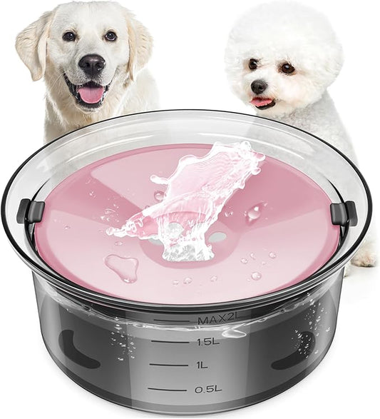 2L Dog Water Bowl No Spill, 70oz Large Spill Proof Dog Water Bowl Reduce Refill, Slow Drinking Water Bowl Anti Splash No Mess Pet Water Bowl for Vehicle/Outdoor/Indoor, Pink