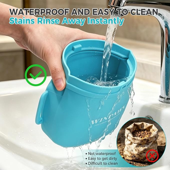 Silicone Dog Treat Pouch with Poop Bag Holder,Waterproof Magnetic Close Sealable Fanny Pack with Adjustable Waist Belt, Pet Puppy Training Essentials, One-Handed Opening with Press & Magnetic (Blue)